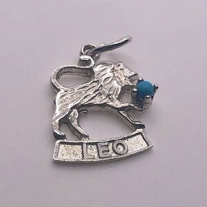Vtg Sterling Turquoise Leo Lion Zodiac Astrology Mini Charm / Pendant